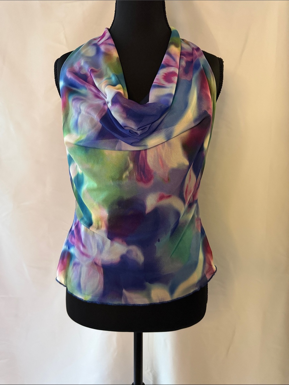 Women’s Cowl Neck Halter Watercolor Print Top - Multicolor NWT Sz XL